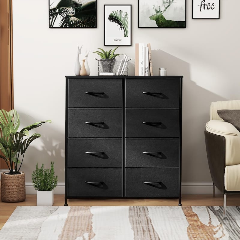 Dresser for Bedroom with 8 Drawers, Anti-Tip Tall Fabric Chests Storage Organizer Tower Furniture with Wooden Top Metal Frame