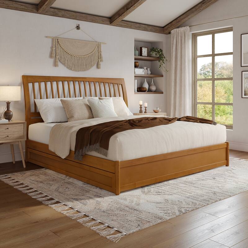 Roslyn Platform Bed with Modern Panel Footboard and Twin XL Trundle