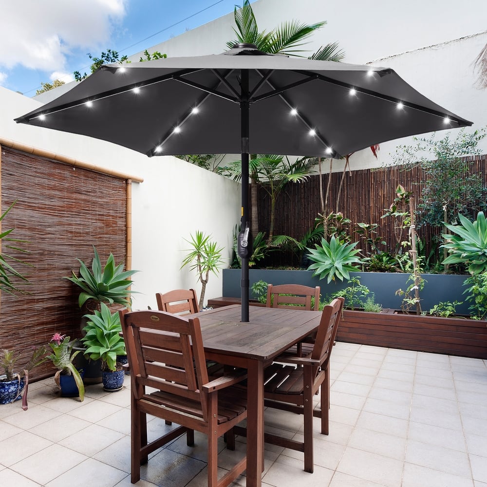 LIVOOSUN Patio 7.5 FT LED Market Umbrella,Table Umbrella w/Tilt Button