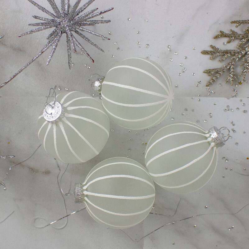 4ct Clear Frosted White Matte Glass Christmas Ball Ornaments 3.5"