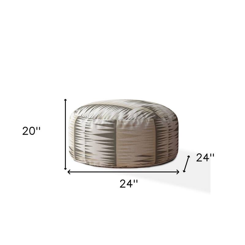 HomeRoots 24" Beige Cotton Round Chevron Pouf Ottoman