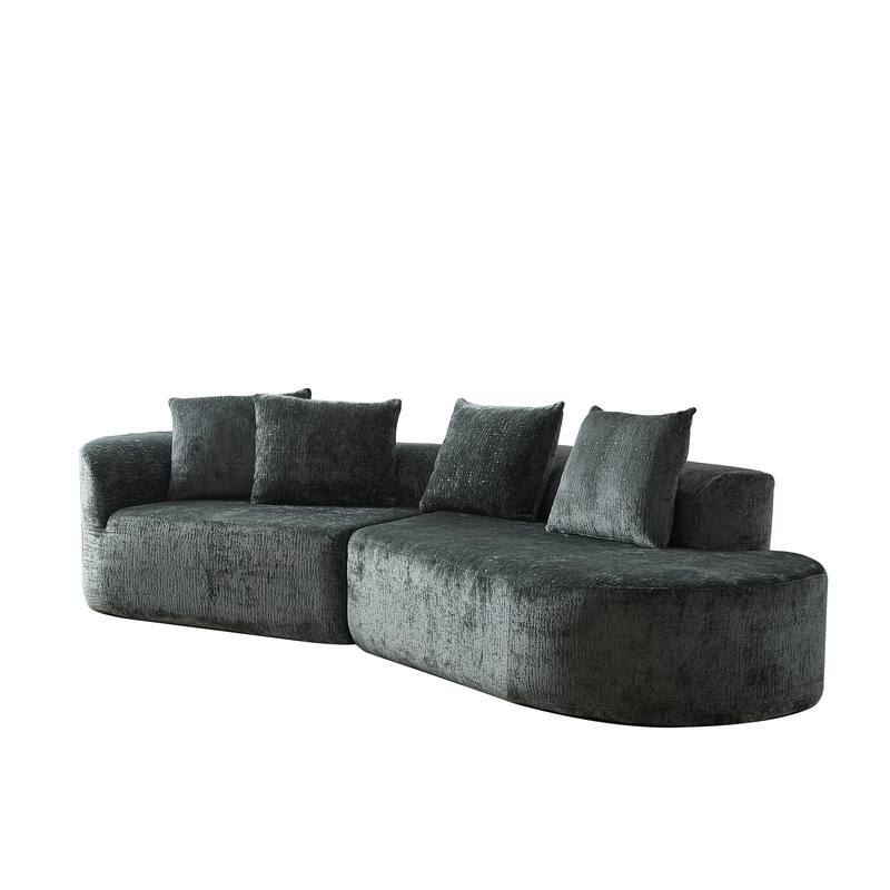 Modern Chenille Sectional Sofa with Deep Seating and 4 Throw Pillows for Living Room and Guest Room, No Assembly