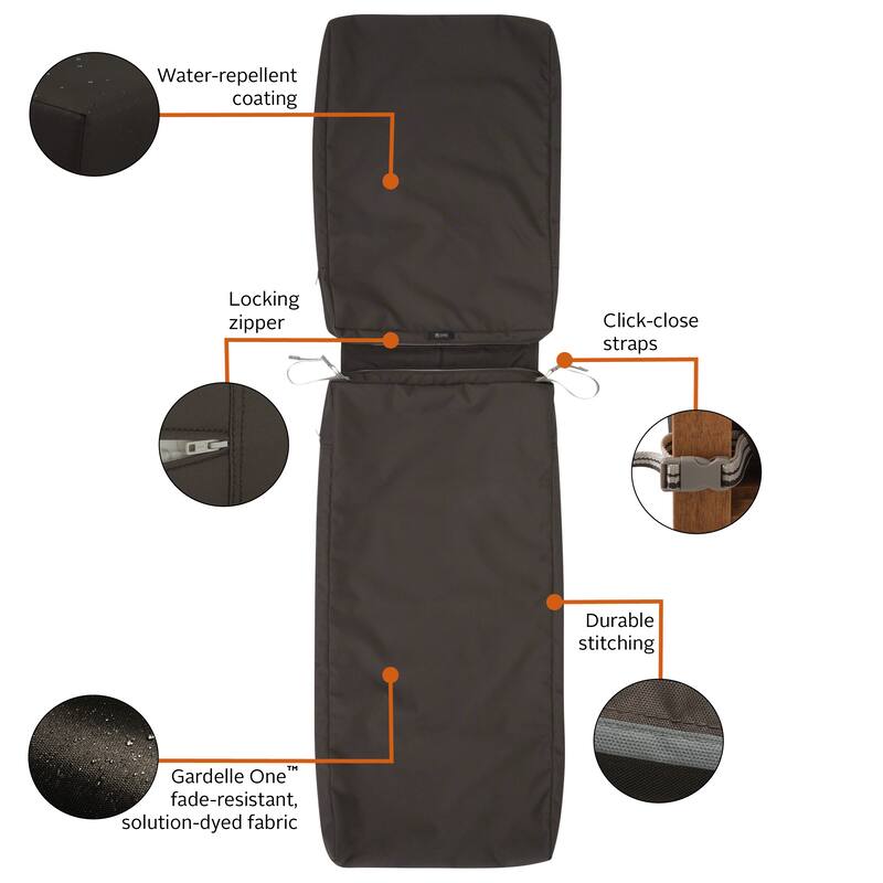 Classic Accessories Ravenna Water-Resistant 72 x 21 x 3 Inch Patio Chaise Lounge Cushion Slip Cover, Espresso
