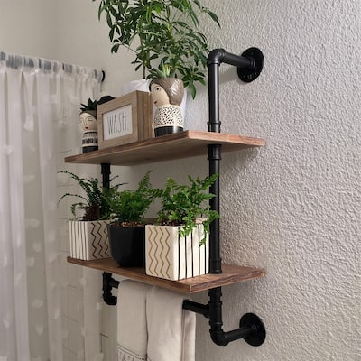 Bathroom Pipe Shelves with Towel Rack