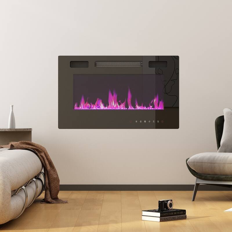 High-Gloss Electric Fireplace TV Stand LED Color ModesRemote Control