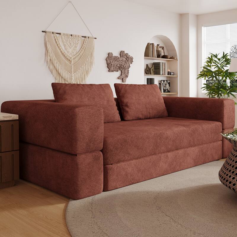 Sofa Bed with Rectangle Pillow and Cushions, Convertible Chair, Floor Couch and Sleeping Mattress, Folding - Orange