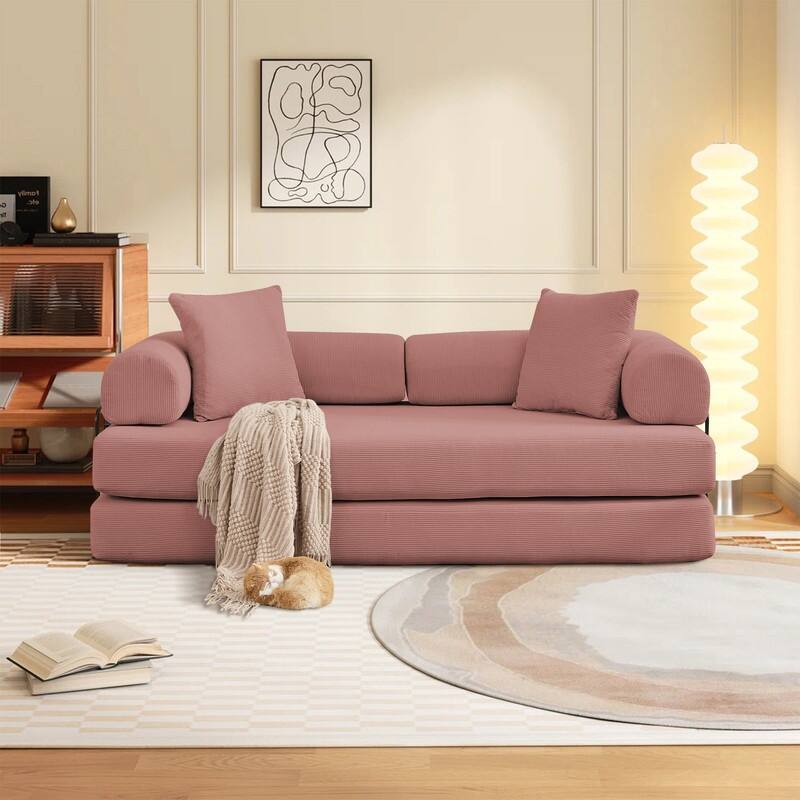 Folding Convertible Sleeper Sofa Bed with Modular Design Perfect for Living Room and Guest Space - Pink