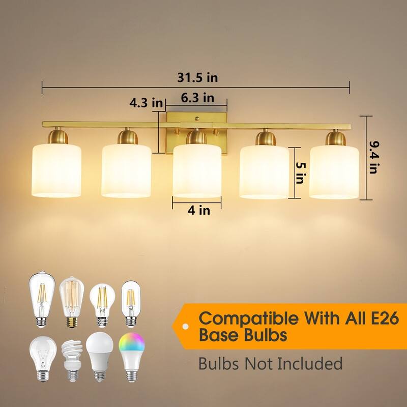 Modern Bathroom Vanity Light With Frosted Milk Glass Shades