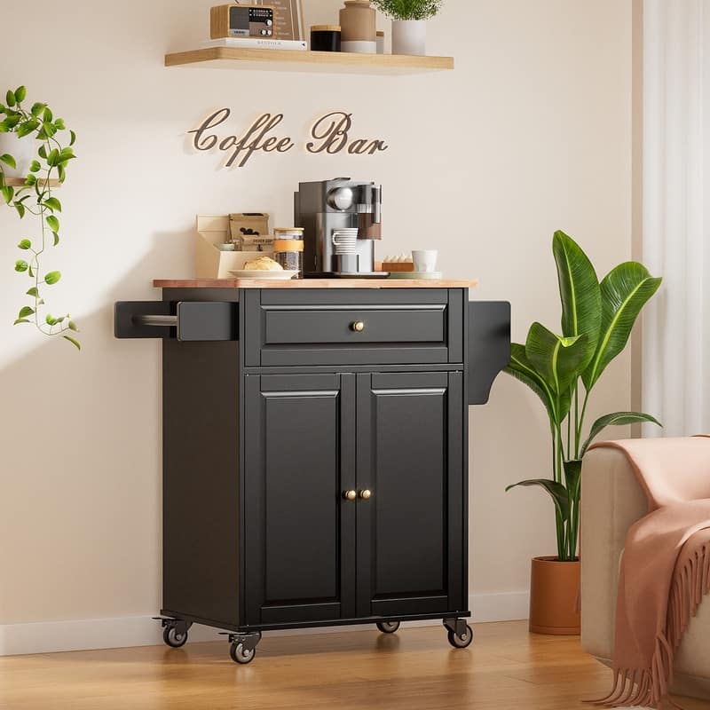 Kitchen Island Cart with Storage Cabinet, Wood Top and Locking Wheels