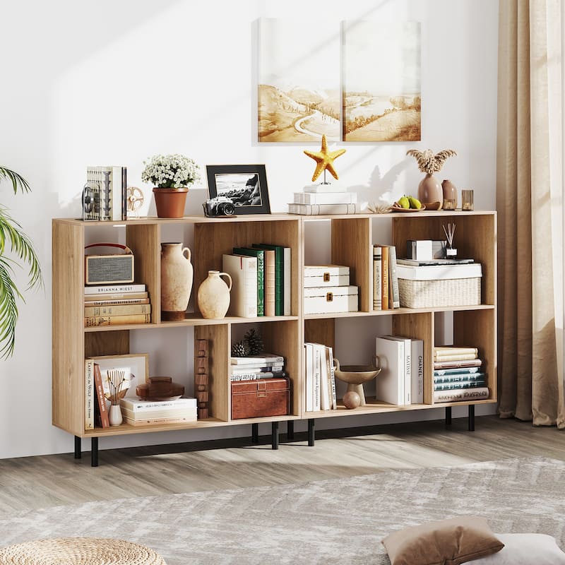 Gymax 2PCS 4 Cubby Open Bookcase 3-Tier Freestanding Bookshelf w/