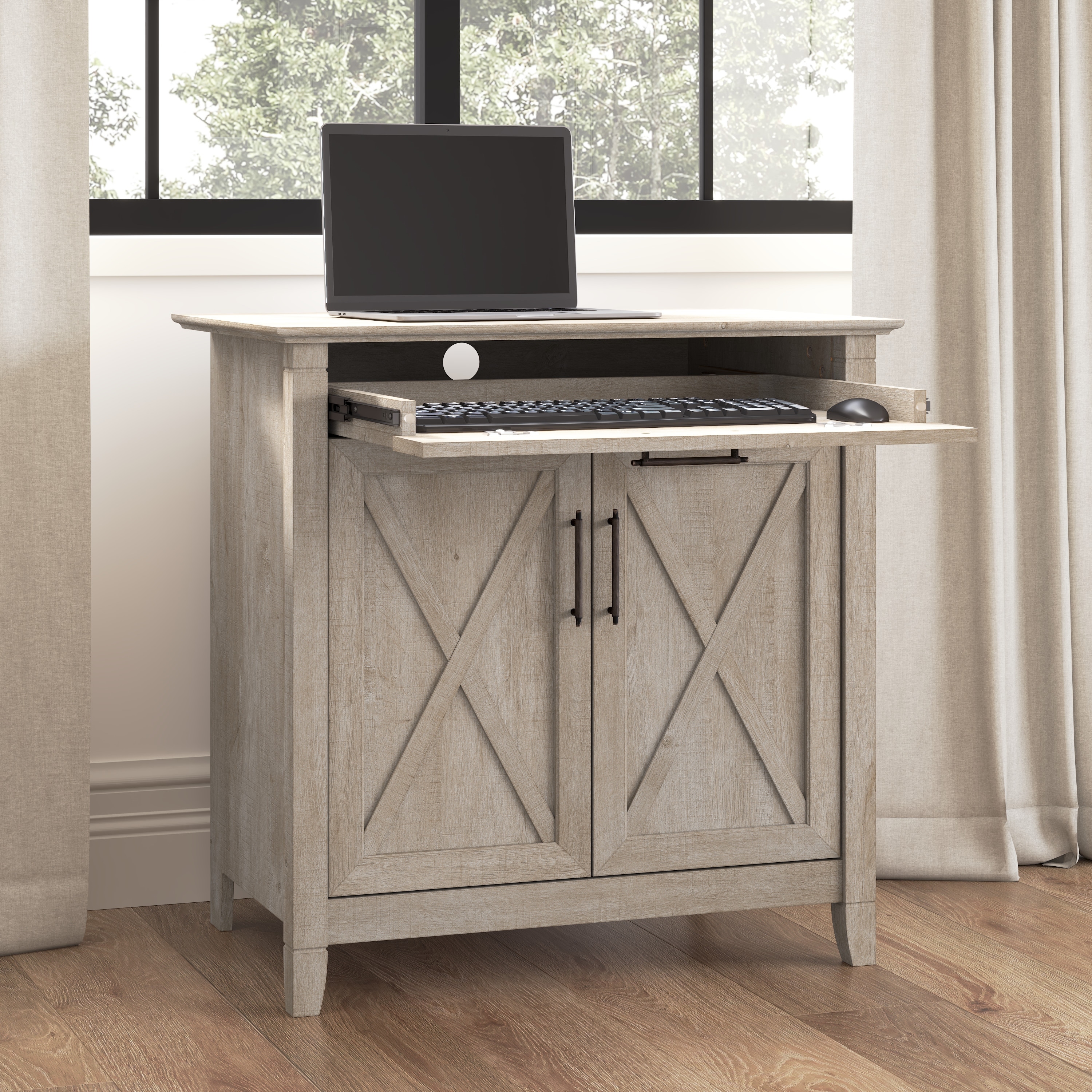 Bush furniture key west secretary desk with keyboard tray and hotsell storage cabinet