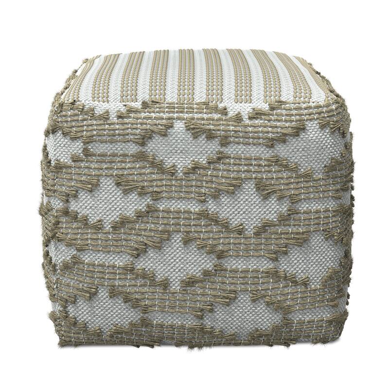 WYNDENHALL Rowan Hand Woven Cotton/Jute Square Pouf Ottoman in Natural and White