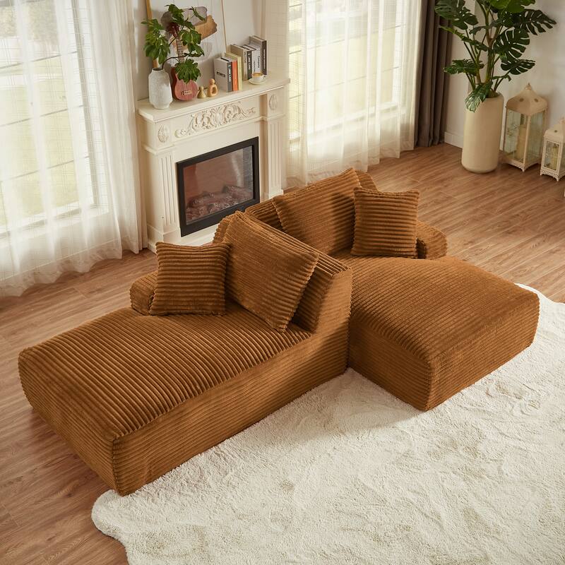 Oversized Corduroy Boneless Double Chaise Lounge, Sectional Deep Seat Cloud Couch, Full-Compressed Loveseat Sleeper Sofa