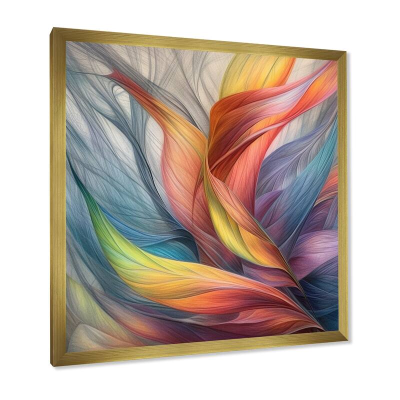 Designart "Vintage Rainbow Pastel Leaves Boho Watercolor I" Abstract Painting Framed Wall Art Living Room