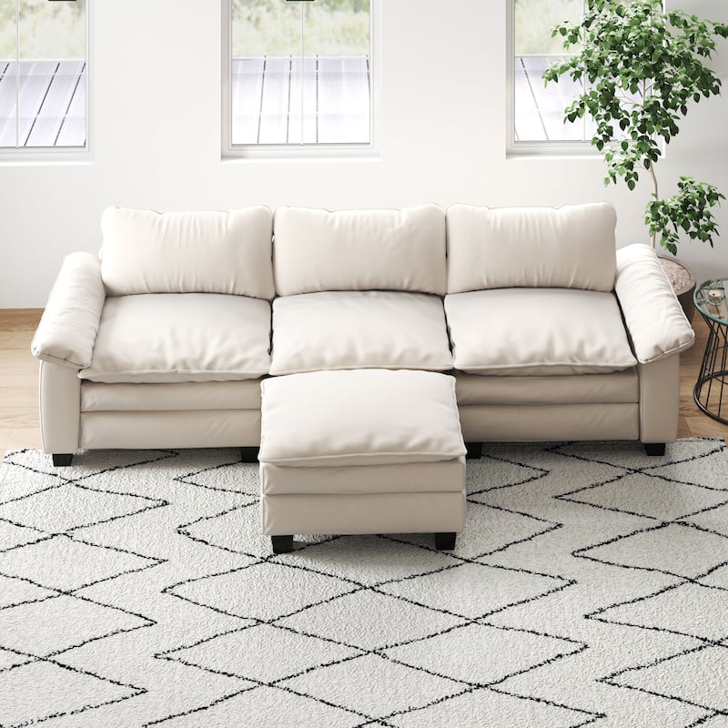 Luxury Velvet Upholstered Sectional Sofa Couch with Ottoman
