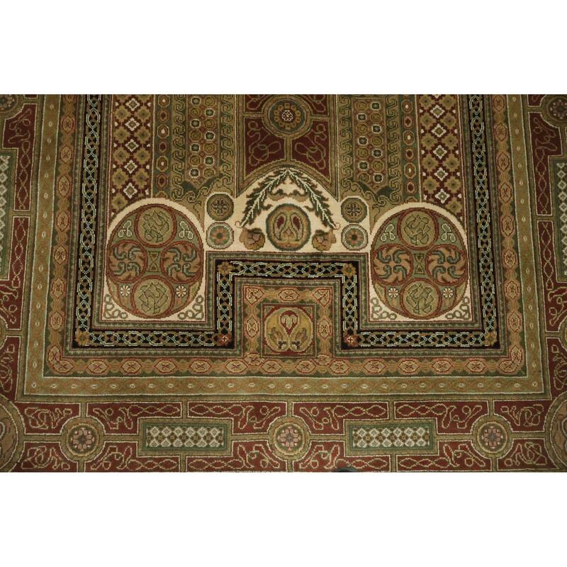 Hand Knotted Oriental 100% Wool Carpet Traditional Geometric Multi-Colored Agra Area Rug - 8' 10'' X 5' 11''