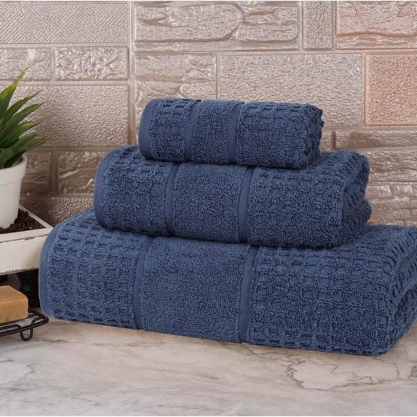 slide 2 of 63, Superior Napa Zero Twist Cotton Waffle 3 Piece Bathroom Towel Set Denim Blue