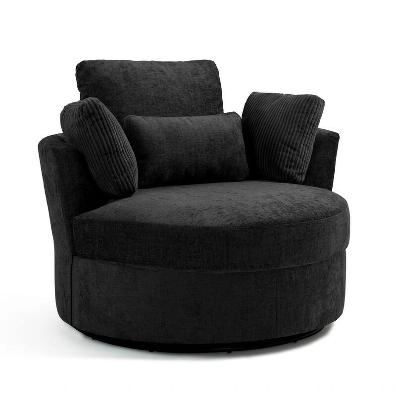 41" W Oversized Accent Barrel Swivel Chair with Moon Storage Ottoman