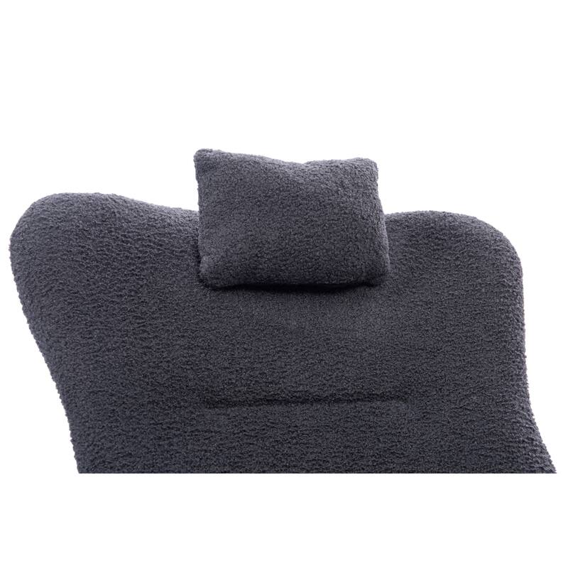 Dark Grey Teddy Fabric Rocking Chair with Solid Wood Frame and Cushions - 35.43” D x 19.29” W x 35.83” H