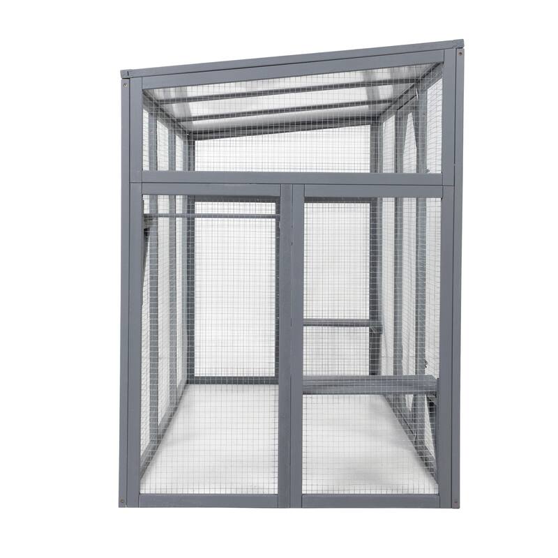 Outdoor Cat Catio House, Outdoor Wood Cat Enclosure with Sun Sheet Roof, Cat Cage Playpen with 3 Platforms & Lockable Doors