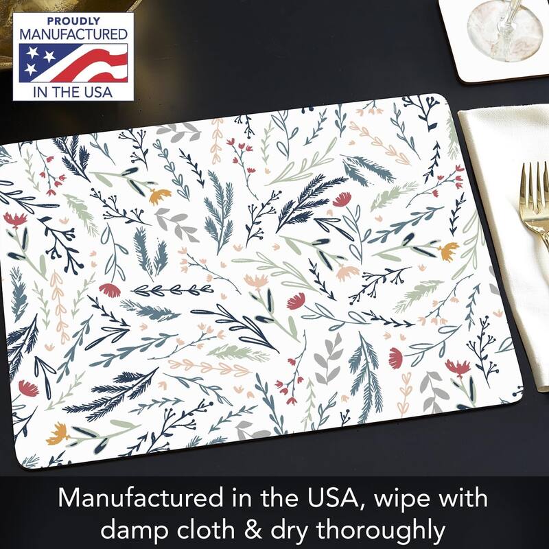 Meadow Field Decorative Hardboard Placemats with Protective Cork Backing 4 Pack Heat Tolerant and Easily Wipes Clean