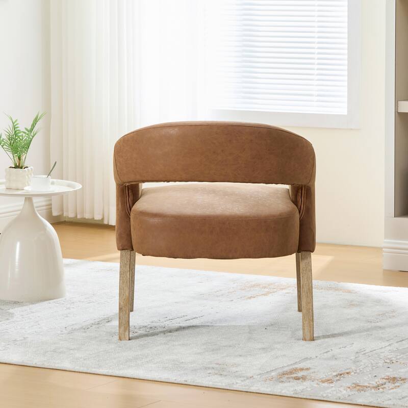 26.3"W PU Leather Accent Chair,Modern Armchair with Wood Legs