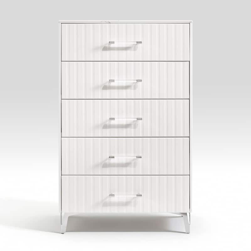 Glam White Bedroom Furniture LED Bed Chest Nightstand 3PC Set