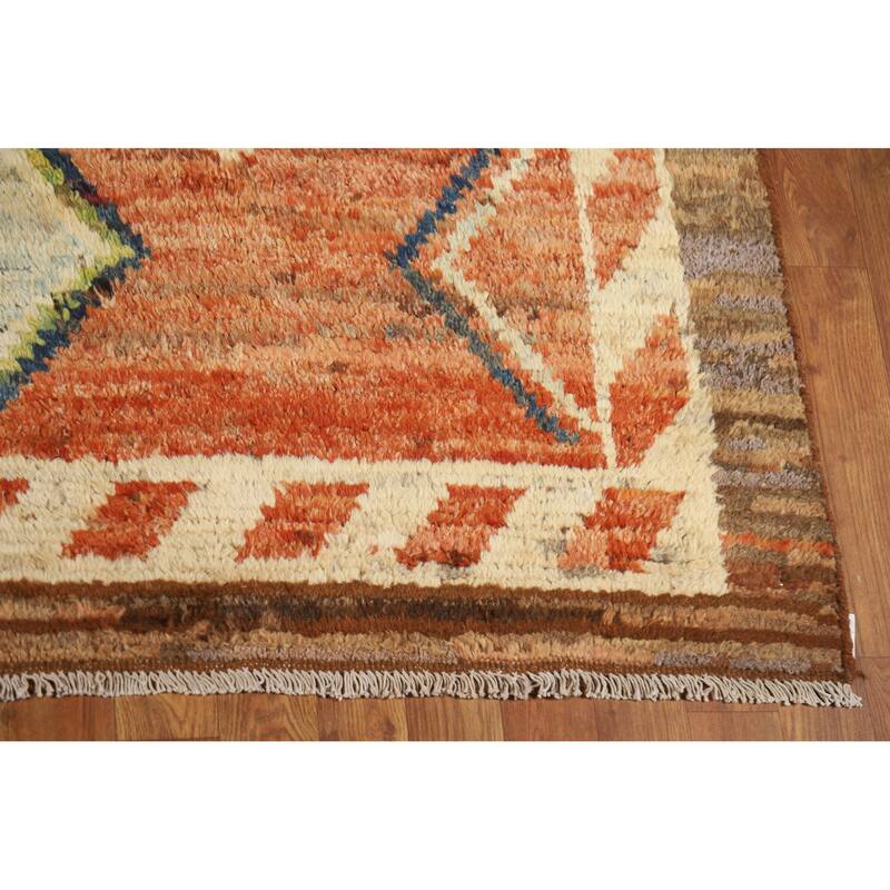 Moroccan Oriental Area Rug Handmade Orange Geometric Wool Carpet - 6'10" x 9'9"