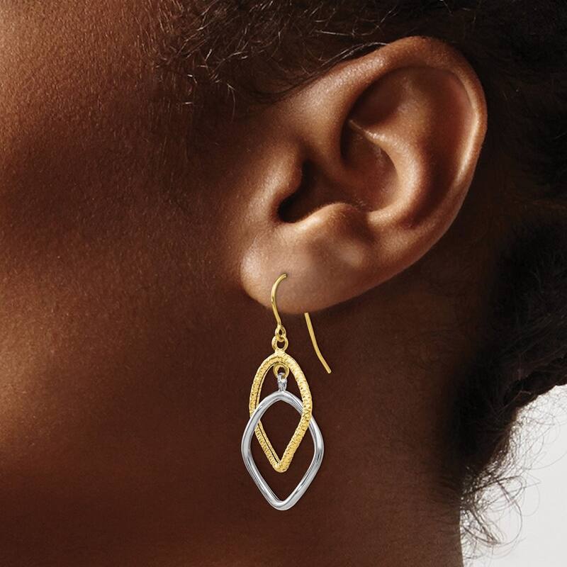 Curata 10k Two Tone Gold 36x14mm Textured Geometric Dangle Hook Earrings