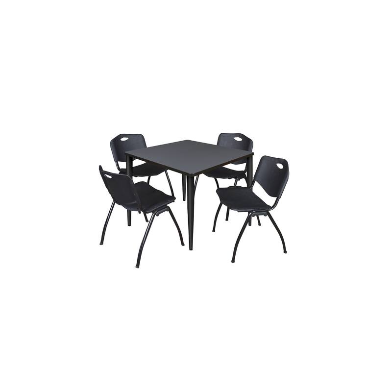 36 in. Square Breakroom Table- Grey Top, Black Base & 4 M Stack Chairs- Black