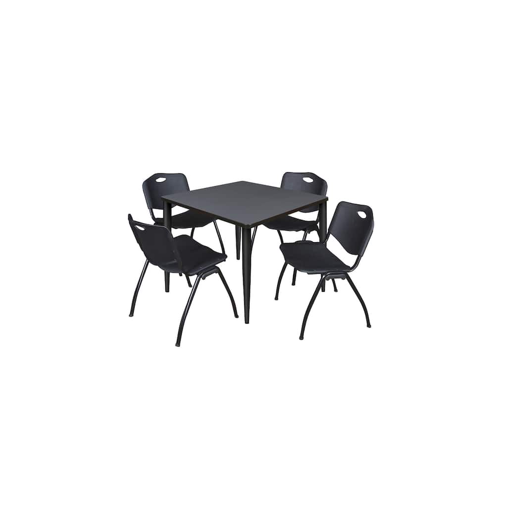 42 in. Square Breakroom Table- Grey Top, Black Base & 4 M Stack Chairs- Black