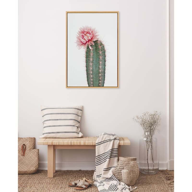 Kate and Laurel Sylvie Pink Cactus Flower Framed Canvas Wall Art