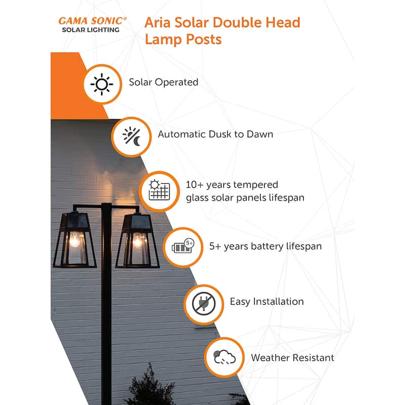 Gama Sonic Aria 98 in. Black Modern Aluminum Double Solar Post Light