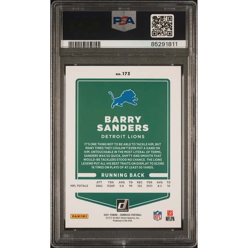 Barry Sanders 2021 Panini Donruss Press Proof Blue Card #173 Graded PSA 6 - 8'6" x 11'6"