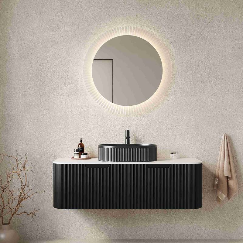 Wall Mounted Striped Bathroom Storage Cabinet with Sink
