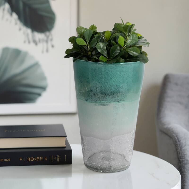 Sagebrook Home Fluted Glass Vase, Aqua Haze