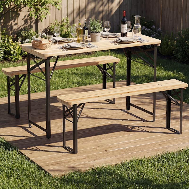 Gymax 3PCS Folding Picnic Table w/ Benches Seats & Metal Frame for