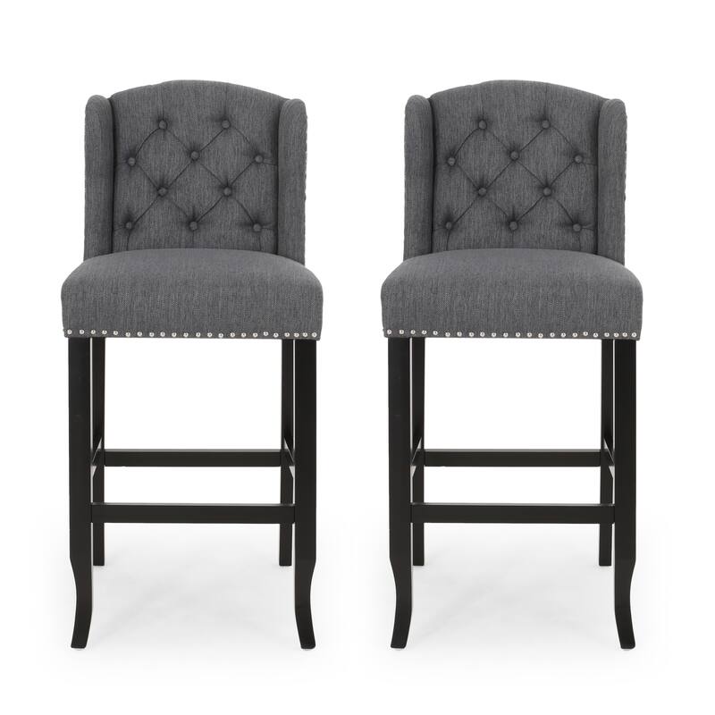 Tufted Wingback 31 Inch Counter Stools, Set Of 2 - Charcoal