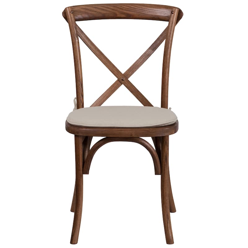 Stackable Wood Cross Back Chair with Cushion