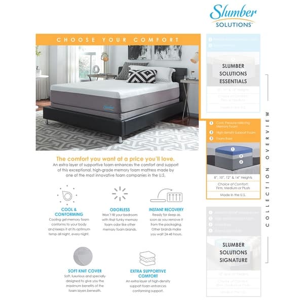 Shop Slumber Solutions Choose Your Comfort 14 Inch Gel Memory Foam Mattress Set Overstock 19755844