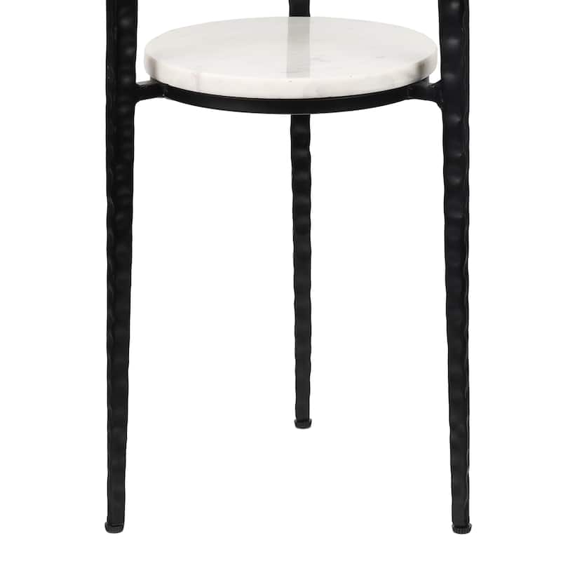 Seraphina 24.75″ 2‑Tier Metal Frame Drink & End Table w/ White Marble Round Top, By JONATHAN Y
