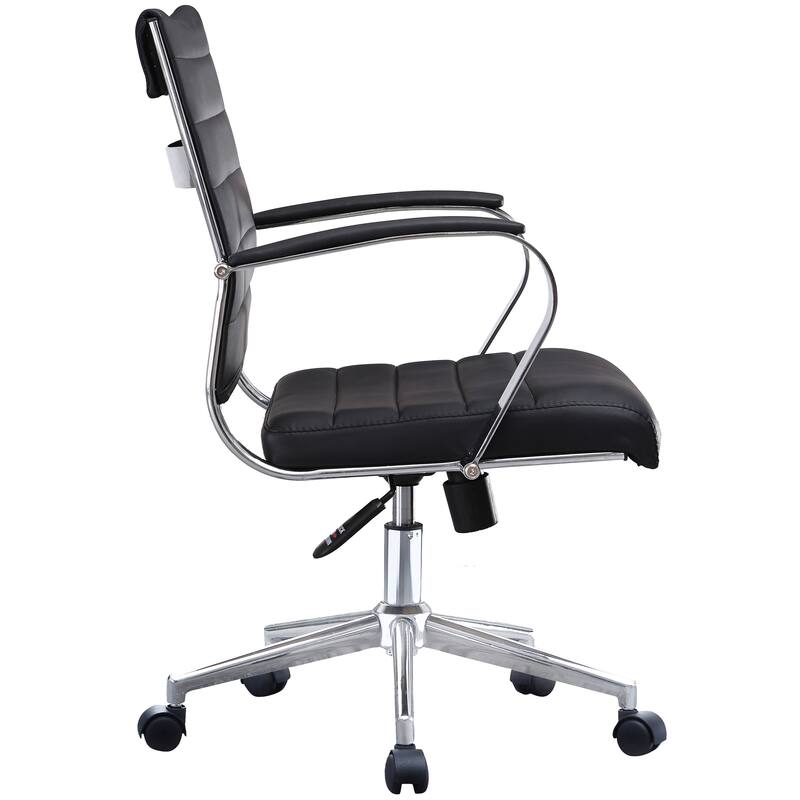 Modern Office Desk Chair Mid Back Ribbed PU Leather Armless Conference Task Chair with Padded Foam Seat, Tan