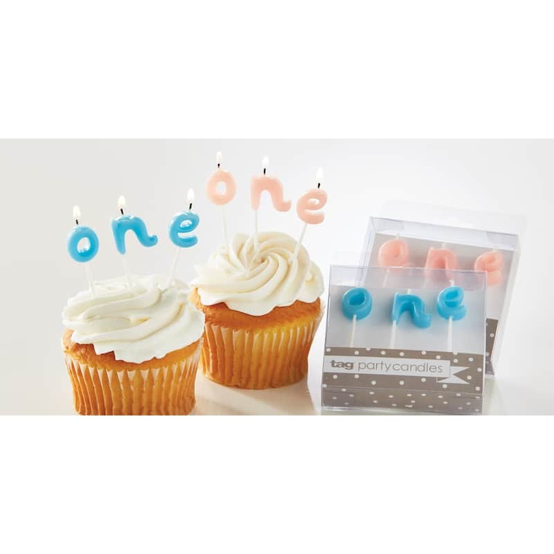 One Candle Set Light Blue Paraffin Wax Plastic Pick Baby Boy Birthday Party Decor