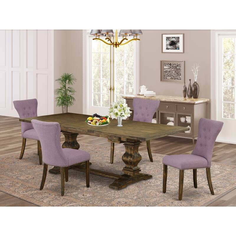 City Chic Dining Table Set - 4 Linen Fabric Chairs - Brown Oak Finish Kitchen Table - 92