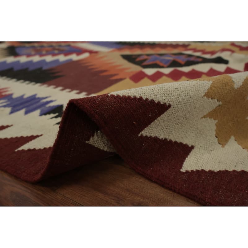 Hand Woven Oriental 100% Wool Carpet Southwestern Modern Multi-Colored Kilim Area Rug - 11' 9'' X 5' 0''