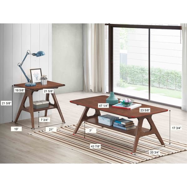 dimension image slide 2 of 3, Roundhill Furniture Arona Mid-Century Modern Wood 3-Piece Coffee Table Set