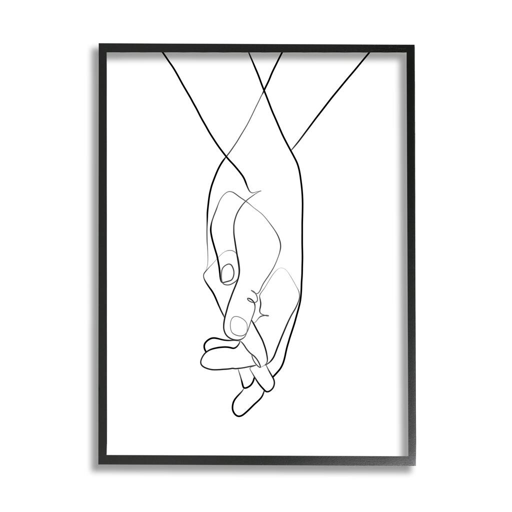 Stupell Hands Intertwined Romantic Gesture Minimal Linework Framed Wall Art