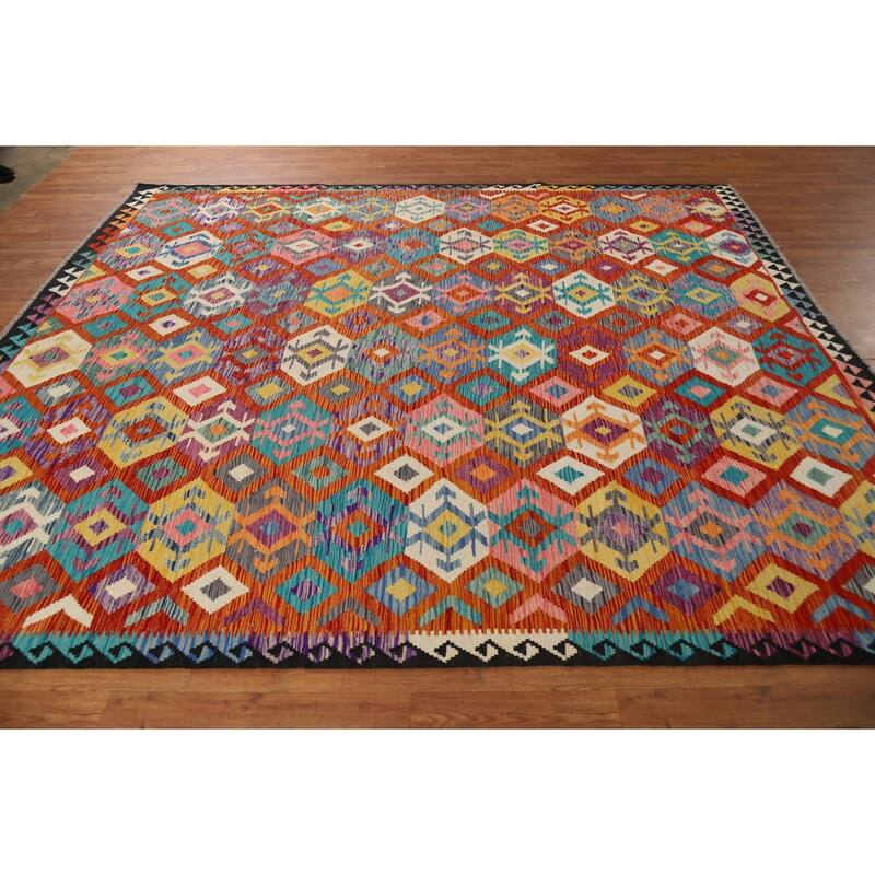Reversible Kilim Oriental Area Rug Flatweave Southwestern Wool Carpet - 8'1" x 9'7"