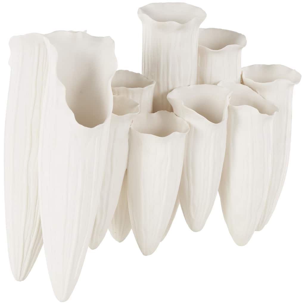 Ceramic Abstract Floral Inspired Decorative Vase with Linear Grooves and 10 Openings - White or Black - Roche River Decor