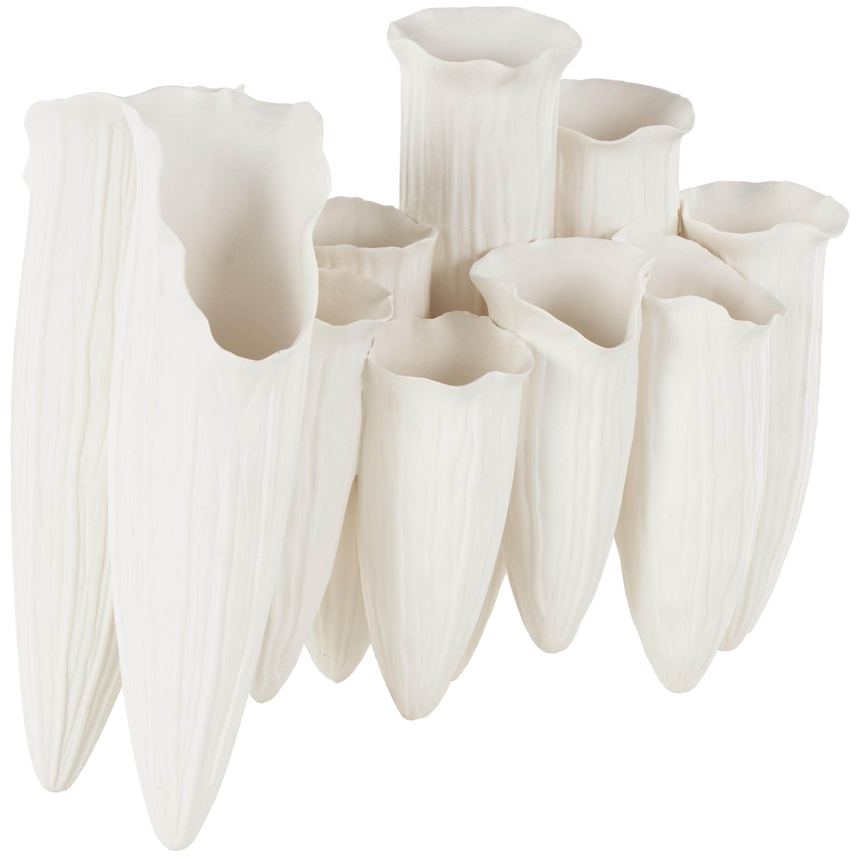 Ceramic Abstract Floral Inspired Decorative Vase with Linear Grooves and 10 Openings - White or Black - Roche River Decor